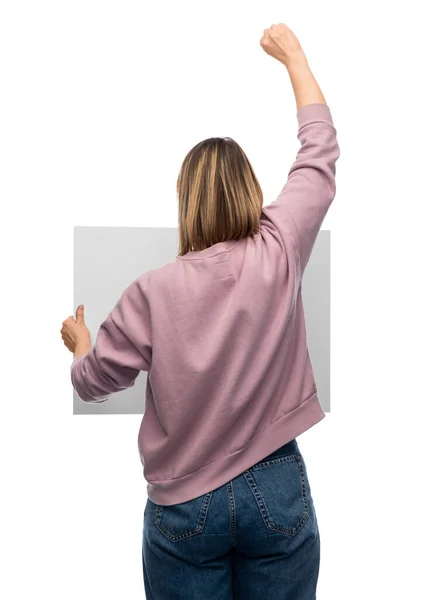 Feminism Human Rights Concept Woman Poster Protesting Demonstration White Background — Stockfoto