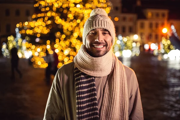 Winter Holidays People Concept Portrait Happy Smiling Man Christmas City — ストック写真