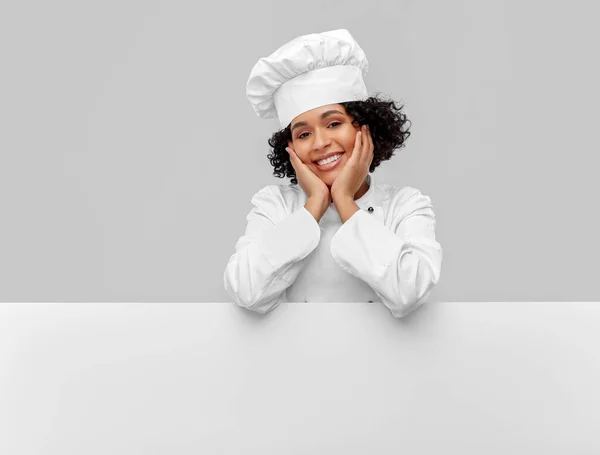 Cozinhando Anúncio Conceito Pessoas Feliz Sorridente Chef Feminino Toque Com — Fotografia de Stock