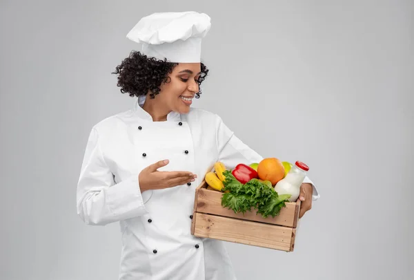 Cozinha Culinária Conceito Pessoas Feliz Sorridente Chef Feminino Toque Segurando — Fotografia de Stock