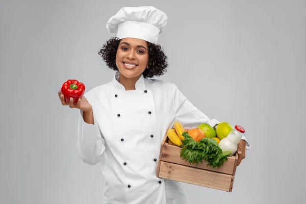 Cooking Culinary People Concept Happy Smiling Female Chef Toque Holding — Zdjęcie stockowe