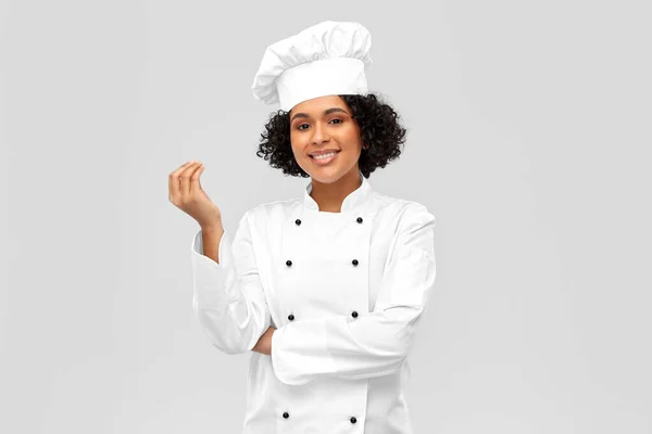 Cooking Culinary People Concept Happy Female Chef Toque White Jacket — 图库照片#