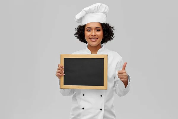 Cooking Advertisement People Concept Happy Smiling Female Chef Toque Holding — 图库照片