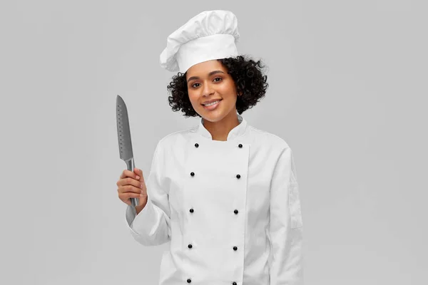 Cocina Culinaria Concepto Personas Cocinera Feliz Sonriente Toque Blanco Chaqueta —  Fotos de Stock