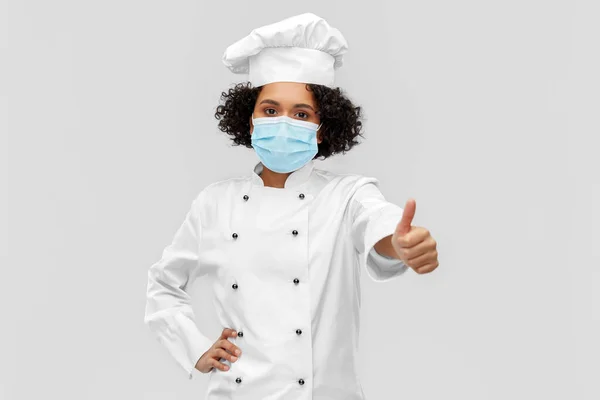 Conceito Culinária Pandemia Saúde Chef Feminino Sorridente Feliz Máscara Médica — Fotografia de Stock