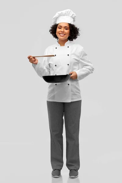 Cozinha Alimentos Culinária Conceito Pessoas Chef Feminino Sorridente Feliz Com — Fotografia de Stock