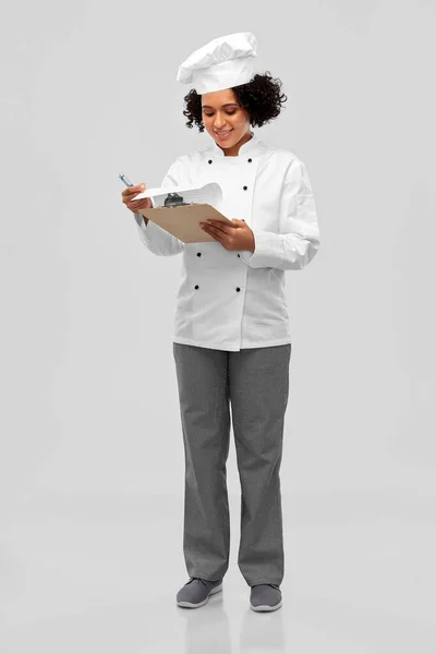 Cooking Culinary People Concept Happy Smiling Female Chef Toque Jacket — Zdjęcie stockowe