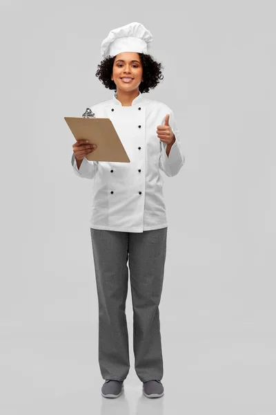 Cozinha Culinária Conceito Pessoas Feliz Sorridente Chef Feminino Toque Jaqueta — Fotografia de Stock