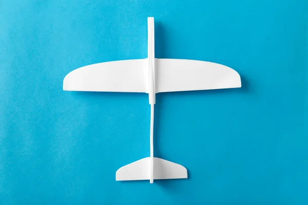 Travel Tourism Air Transportation Concept White Toy Plane Model Blue 스톡 사진