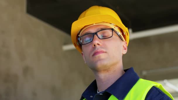 Architecture Construction Business Building Concept Male Builder Helmet Safety West — Stock Video