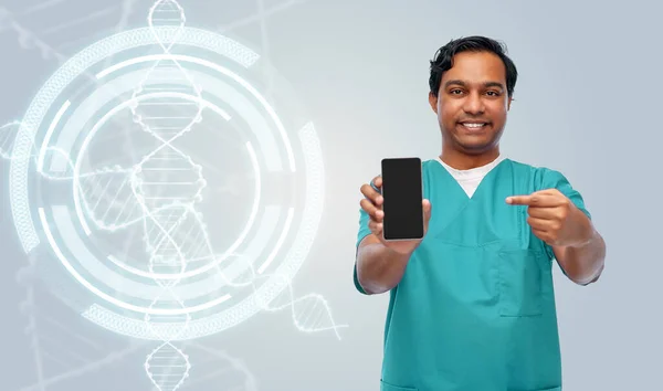 Medicine Genetics Technology Concept Happy Smiling Doctor Male Nurse Blue — Stockfoto