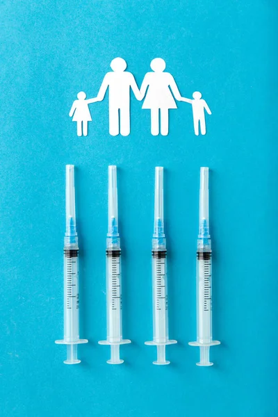 Medicina Vacunación Concepto Sanitario Jeringas Desechables Pictograma Familiar Sobre Fondo — Foto de Stock