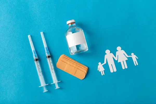 Medicina Vacunación Concepto Sanitario Jeringas Desechables Pictograma Familiar Sobre Fondo — Foto de Stock