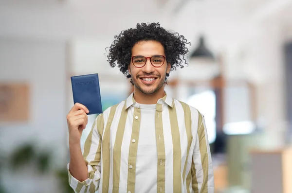 Documents People Concept Smiling Man Passport Office Background —  Fotos de Stock