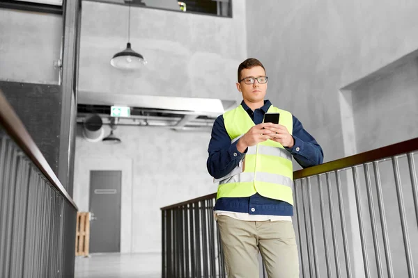 Architecture Construction Business Building Concept Male Supervisor Safety West Smartphone — Foto Stock