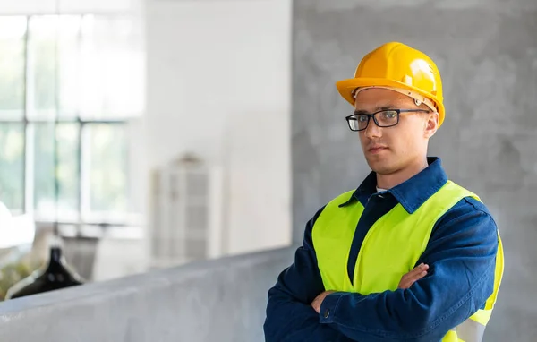 Architecture Construction Business Building Concept Male Architect Builder Helmet Safety — Stockfoto