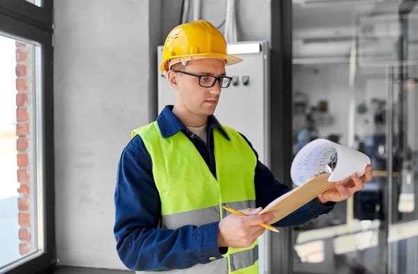 Construction Business Building Concept Male Electrician Worker Helmet Safety West — Stock fotografie