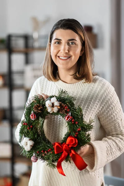 Winter Holidays Diy Hobby Concept Happy Smiling Woman Holding Handmade — Foto de Stock