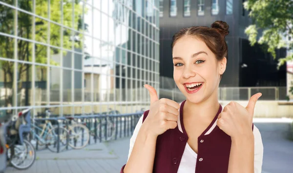 People Gesture Education Concept Happy Smiling Teenage Girl Showing Thumbs — Zdjęcie stockowe