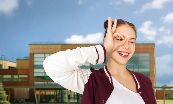 People Gesture Education Concept Happy Smiling Teenage Girl Making Face — Fotografia de Stock