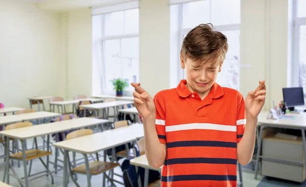 School Education People Concept Scared Student Boy Red Polo Shirt —  Fotos de Stock