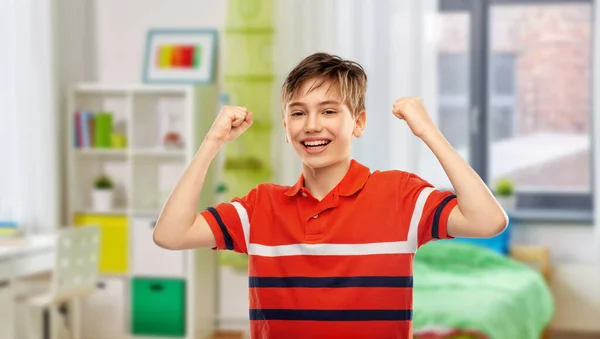 Childhood Gesture People Concept Portrait Happy Smiling Boy Red Polo — Fotografia de Stock