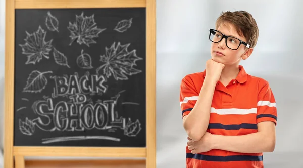 Education School People Concept Portrait Thinking Student Boy Eyeglasses Red — Photo