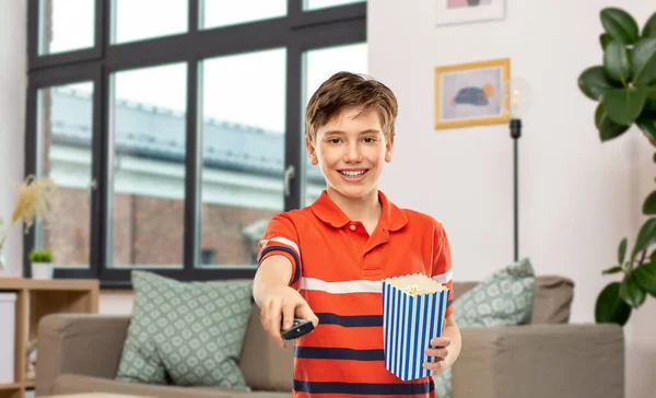 Movie Theater Cinema Television Concept Portrait Happy Smiling Boy Popcorn — Stock fotografie