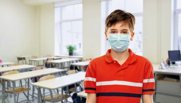 School Education Pandemic Concept Student Boy Protective Medical Mask Empty — Stok Foto