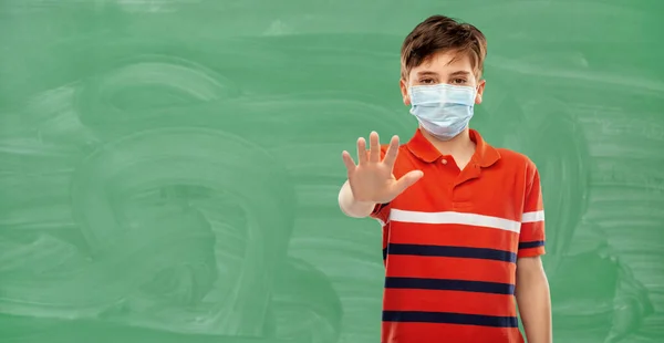 Education School Pandemic Concept Student Boy Protective Medical Mask Green —  Fotos de Stock