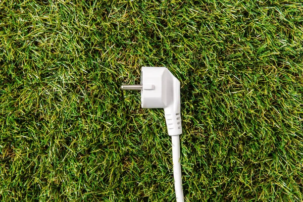 Electricity Energy Power Consumption Concept Close Electric Plug Green Grass — Stock Photo, Image