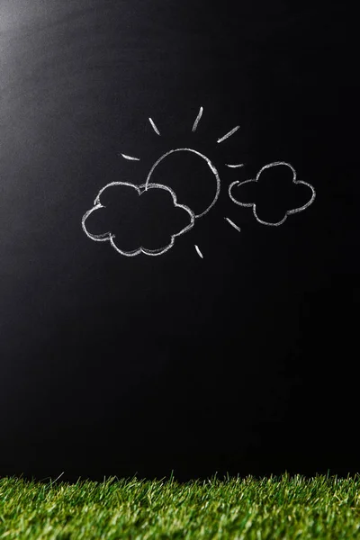 Energy Power Sustainability Concept Close Chalk Drawing Clouds Sun Black — Zdjęcie stockowe