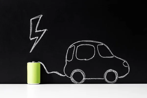 Energy Sun Power Sustainability Concept Close Electric Car Chalk Drawing — Foto de Stock