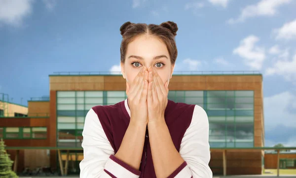 People Emotion Education Concept Scared Teenage Girl School Background — Stockfoto