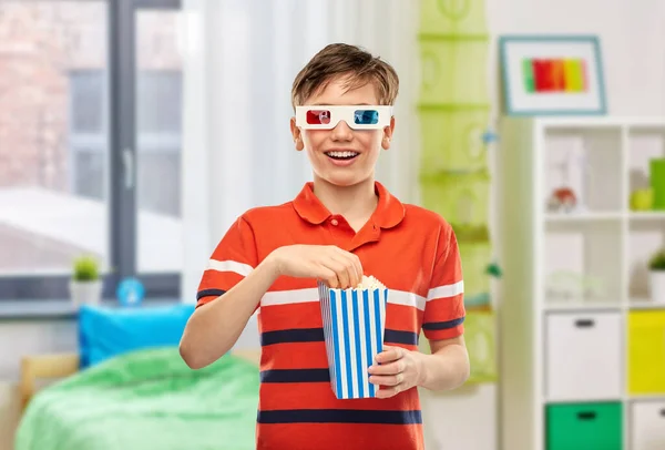 Cinema People Concept Portrait Happy Smiling Boy Movie Glasses Eating — Stock fotografie