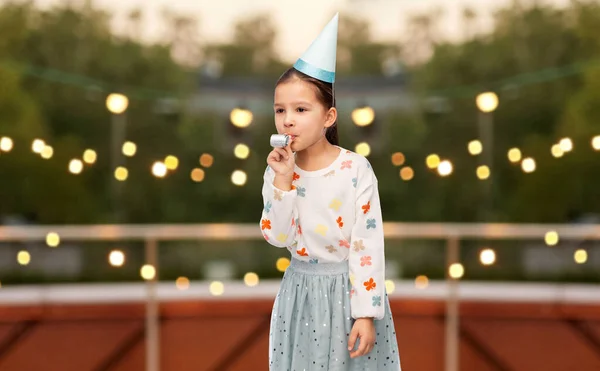 Birthday Childhood People Concept Portrait Smiling Little Girl Party Hat — Stock Fotó