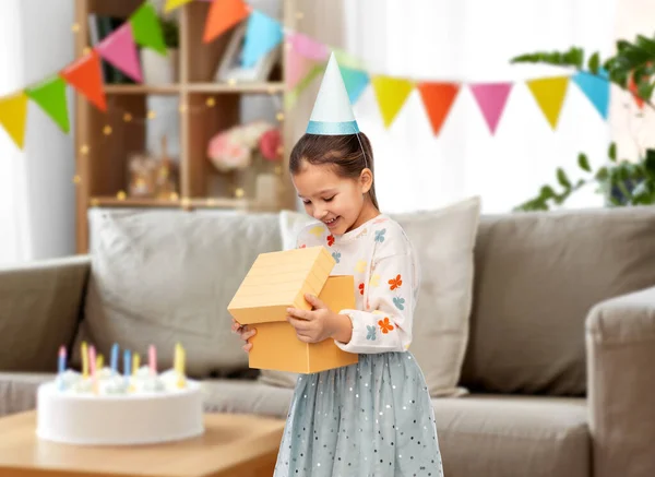 Birthday Childhood People Concept Portrait Smiling Little Girl Party Hat — Zdjęcie stockowe