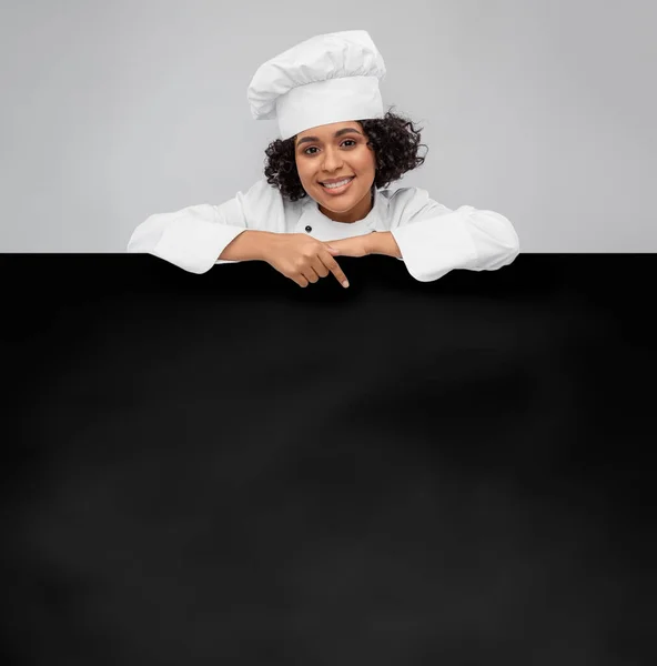 Cooking Advertisement People Concept Happy Smiling Female Chef Toque Empty — Stockfoto