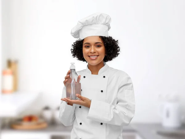 Cooking Culinary People Concept Happy Smiling Female Chef Applying Hand — Stockfoto