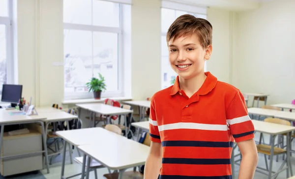 School Education People Concept Portrait Happy Smiling Student Boy Red — Zdjęcie stockowe