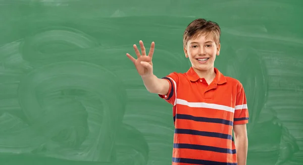 School Education Count Concept Portrait Happy Smiling Boy Red Polo — Foto Stock