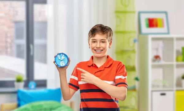 Childhood Time Management People Concept Portrait Happy Smiling Boy Red — Foto Stock