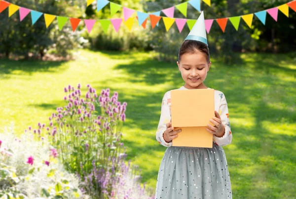 Birthday Childhood People Concept Portrait Smiling Little Girl Party Hat — ストック写真