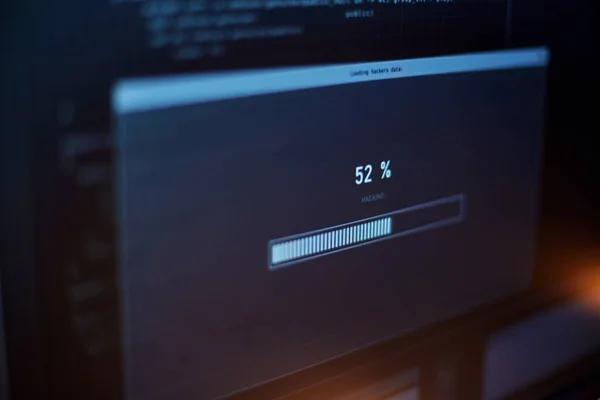 Cybercrime Hacking Technology Concept Close Computer Monitor Progress Loading Bar — Stok fotoğraf