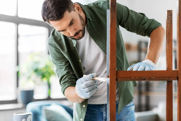 Furniture Renovation Diy Home Improvement Concept Man Gloves Paint Brush — Photo