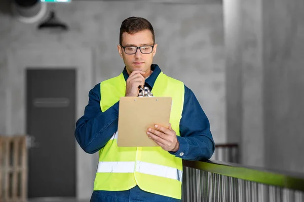 Architecture Construction Business Building Concept Male Architect Safety West Clipboard — Foto Stock