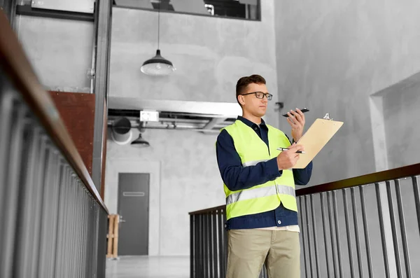 Architecture Construction Business Building Concept Male Supervisor Safety West Clipboard — Fotografia de Stock