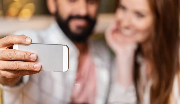 Technology People Concept Close Couple Taking Selfie Smartphone — Fotografia de Stock