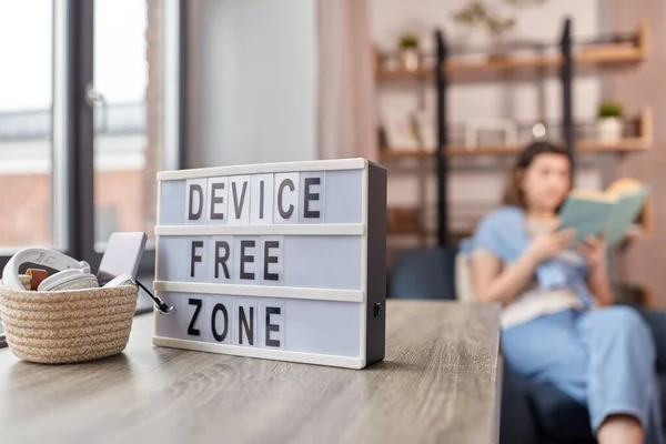 Digital Detox Leisure Concept Close Device Free Zone Words Light — Fotografia de Stock