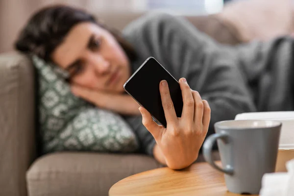 Mental Health Psychological Help Depression Concept Close Stressed Woman Smartphone — Stock fotografie